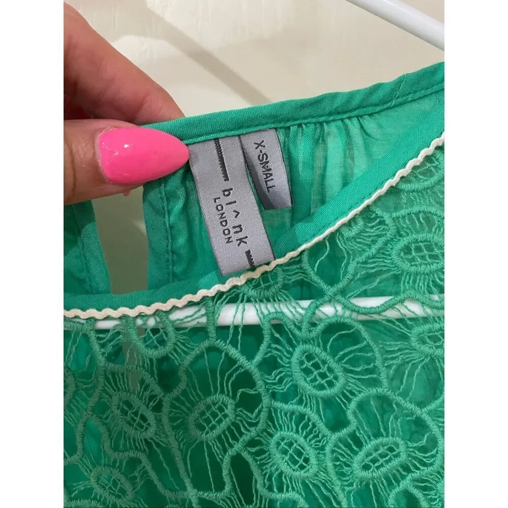 Anthropologie Bl^nk London green lace and embroidered blouse size XS